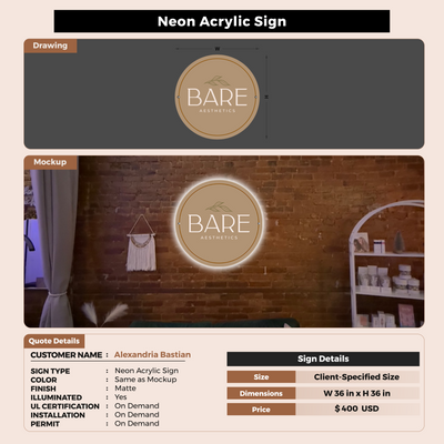 Neon Acrylic Sign For Alexandria Bastian