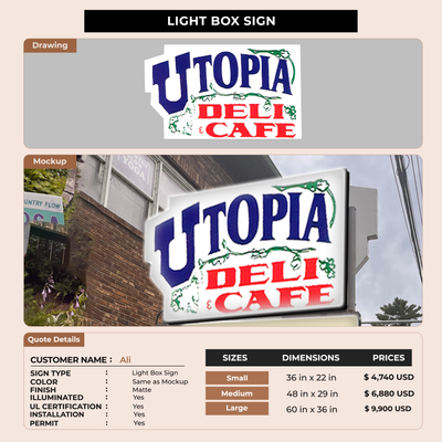 Lightbox signs for Ali