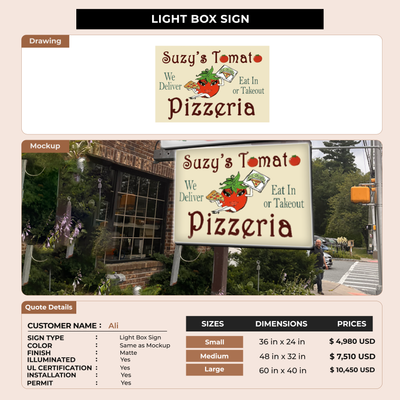 Lightbox signs for Ali