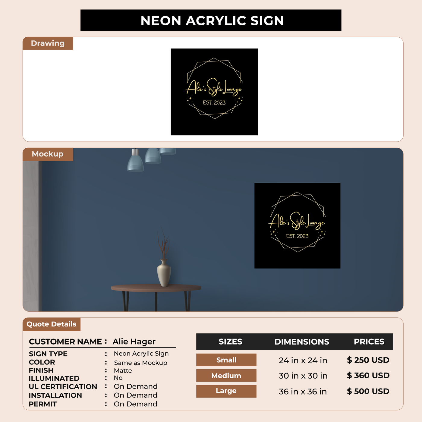 Business signage for Alie Hager