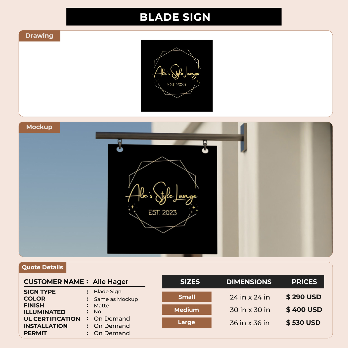 Business signage for Alie Hager
