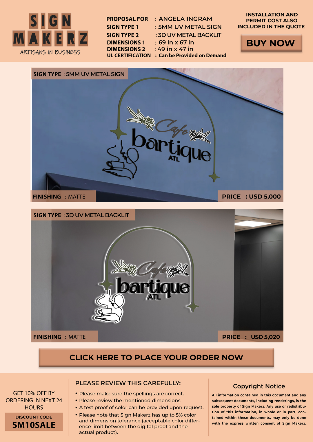 5mm metal sign for Angela Ingram