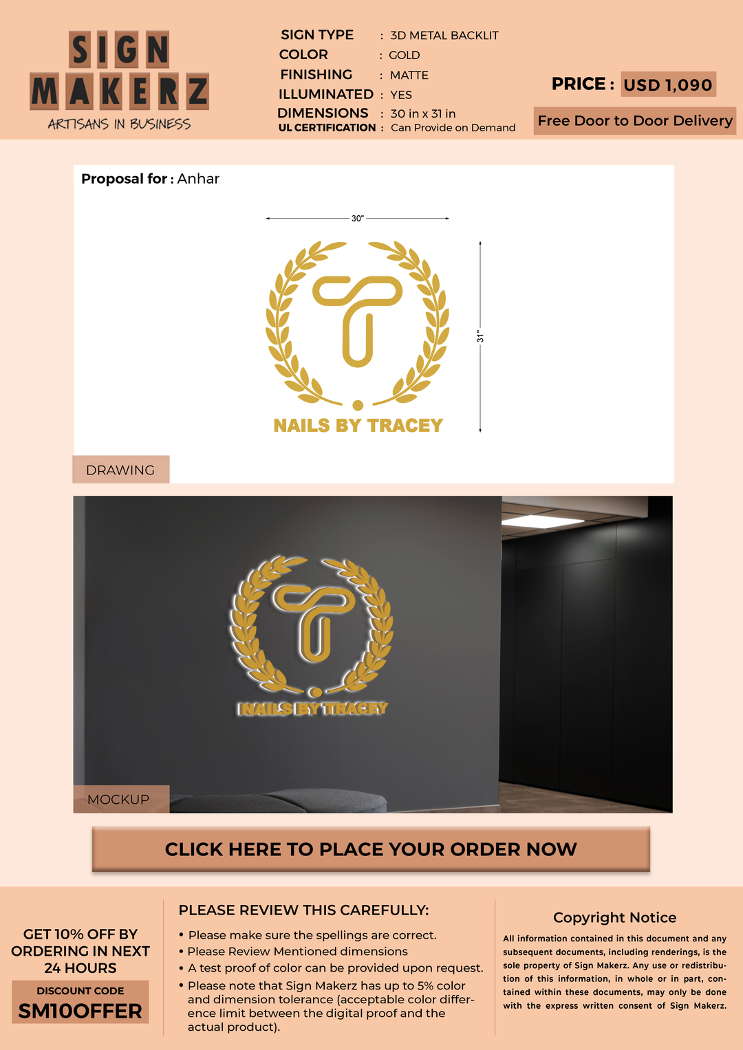 3D Metal Backlit Sign for Anhar