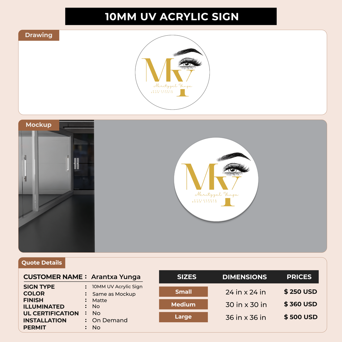 10mm UV Acrylic Sign for Arantxa Yunga