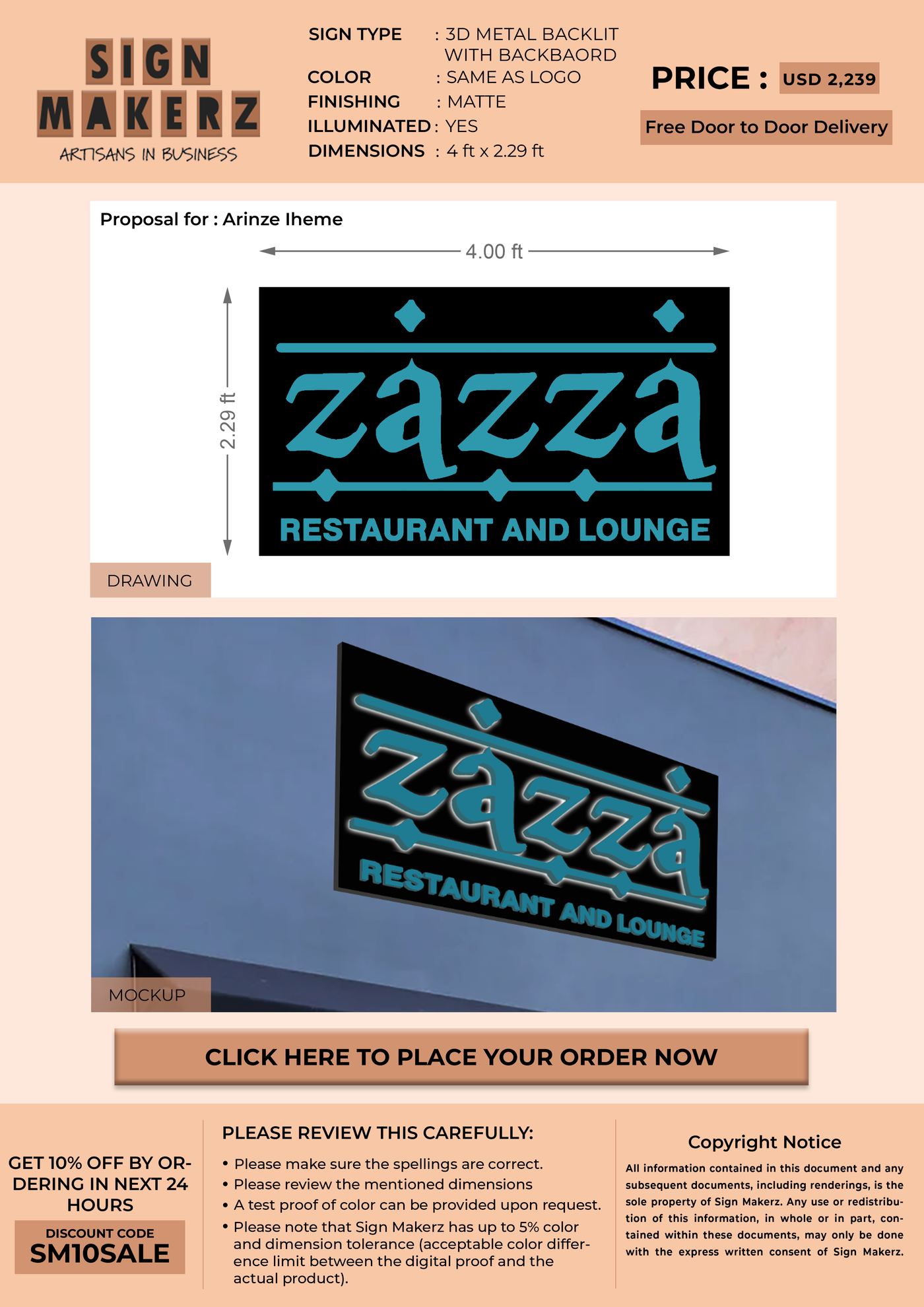3D Metal Backlit Sign with BackBoard for Arinze Iheme