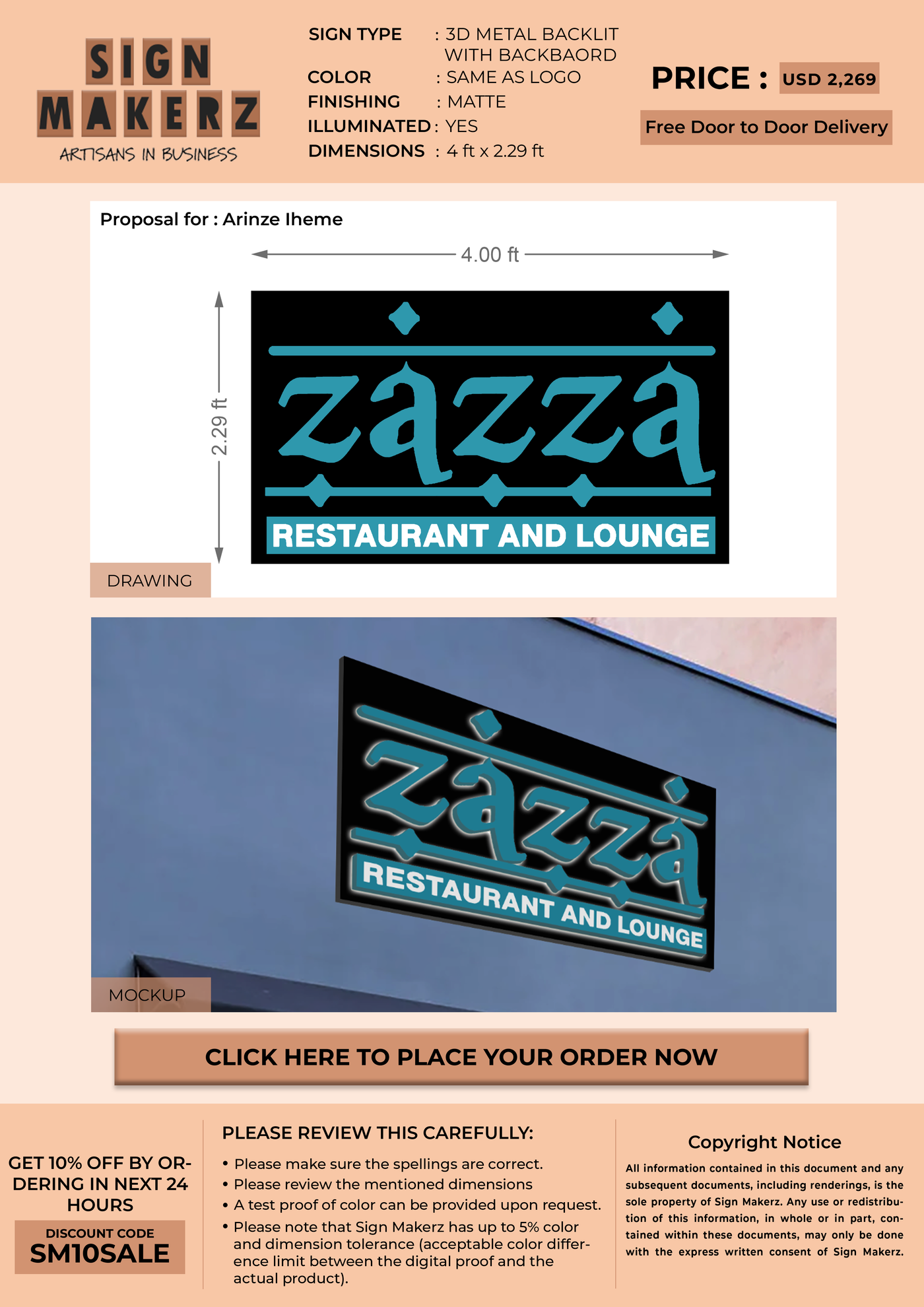 3D Metal Backlit Sign with BackBoard for Arinze Iheme