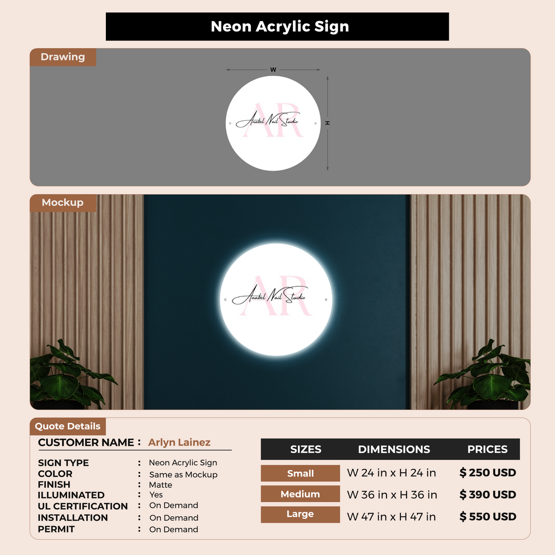 Neon Acrylic Sign For Arlyn Lainez