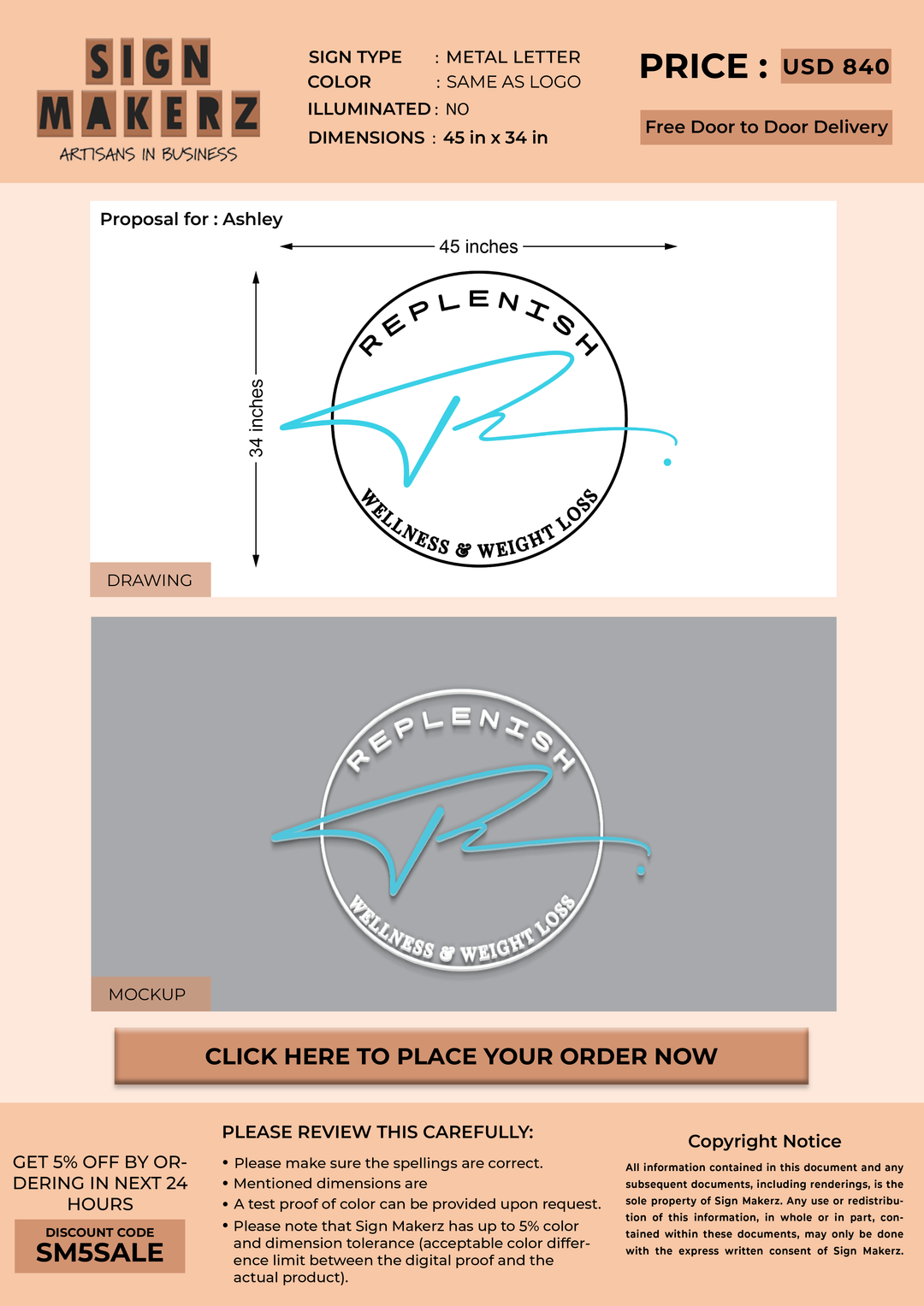 Metal Letters Sign for Ashley