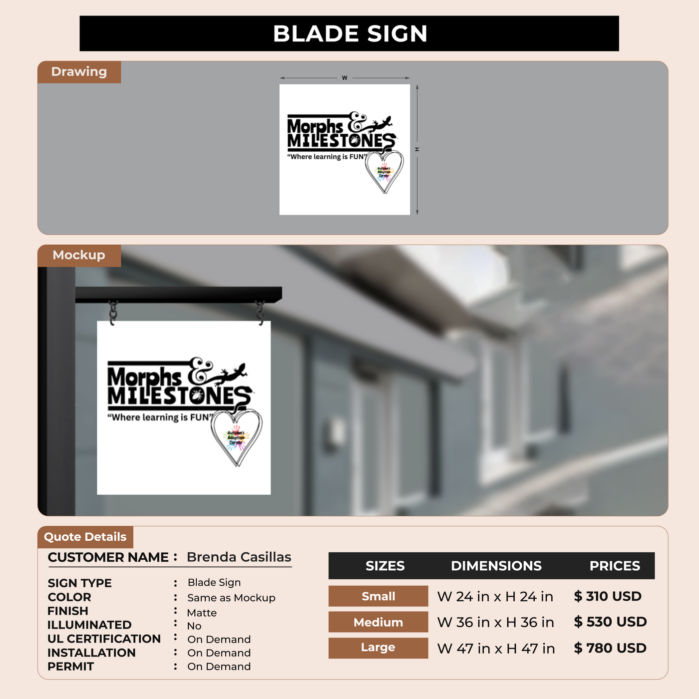 2D Blade Sign for Brenda Casillas