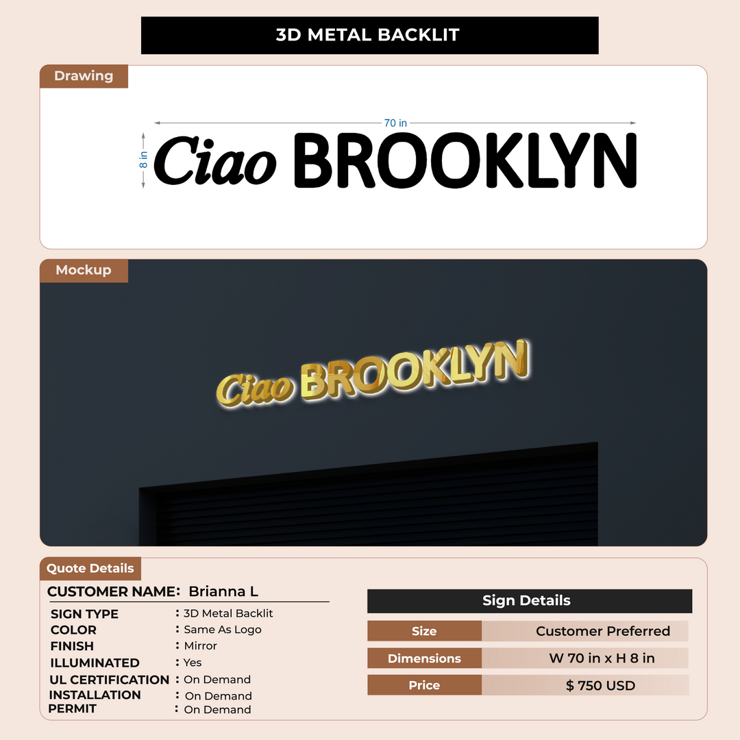 Metal Backlit Sign for Brianna L