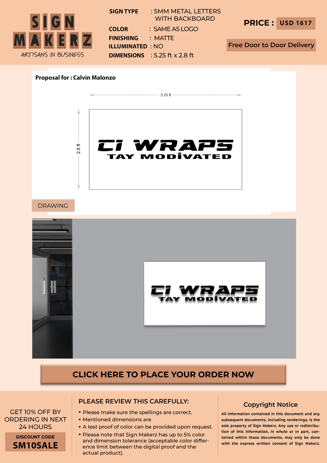 5mm Metal Sign With Backboard for Calvin Malonzo