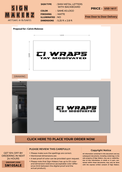 5mm Metal Sign With Backboard for Calvin Malonzo
