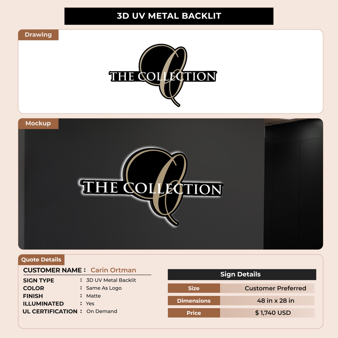 3D UV Metal Backlit Sign for Carin Ortman