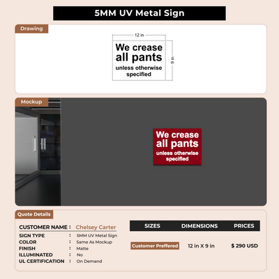 5MM UV Metal Sign for Chelsey Carter