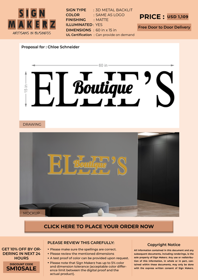 3D Metal Backlit sign for Chloe Schneider