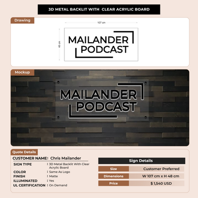 3D Metal Backlit with Clear Acrylic Board for Chris Mailander