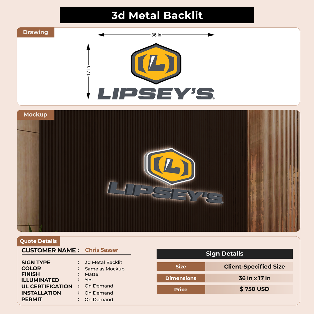 3d metal backlit sign for Chris Sasser
