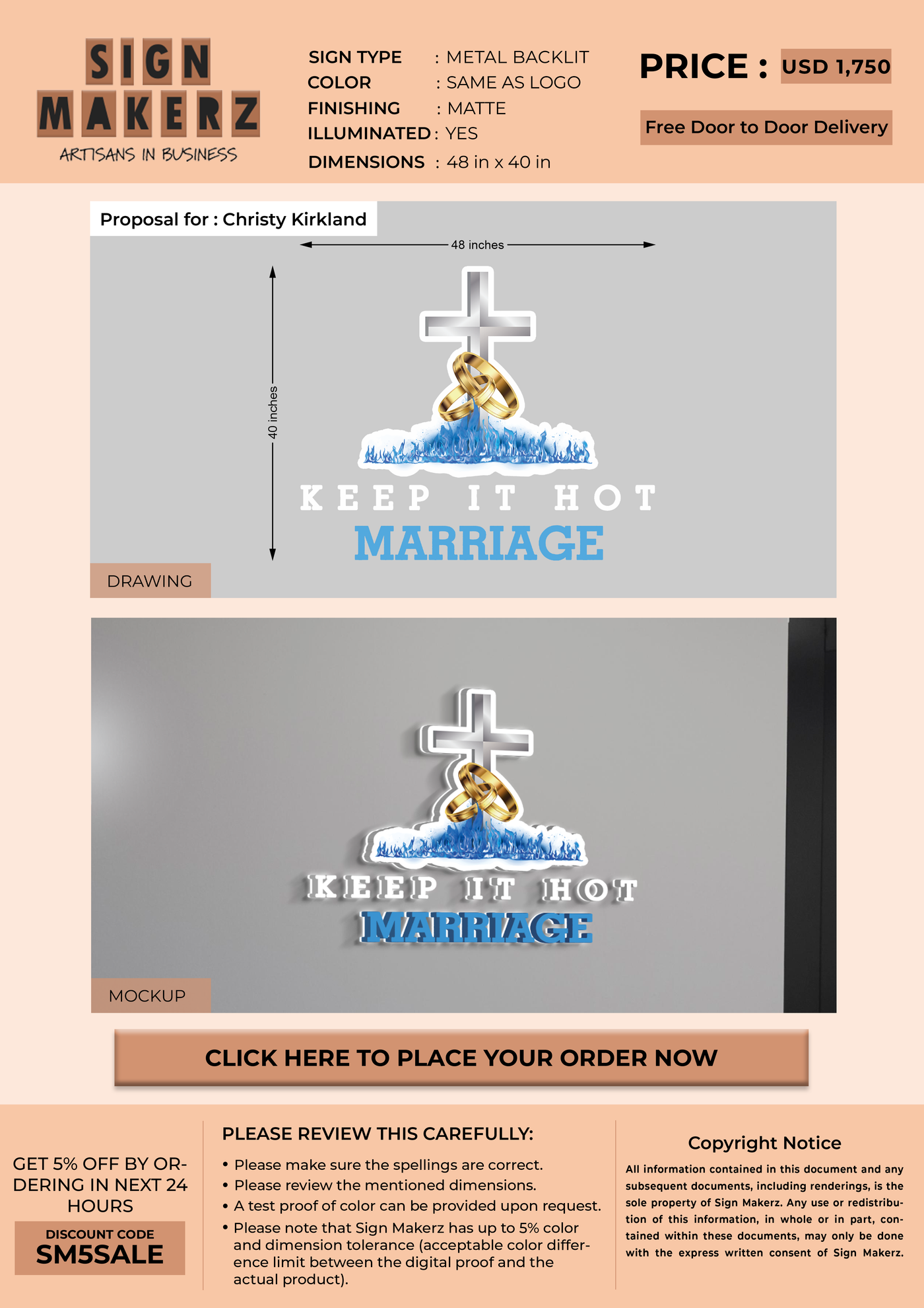 3D Metal backlit with UV Logo sign for Christy Kirkland