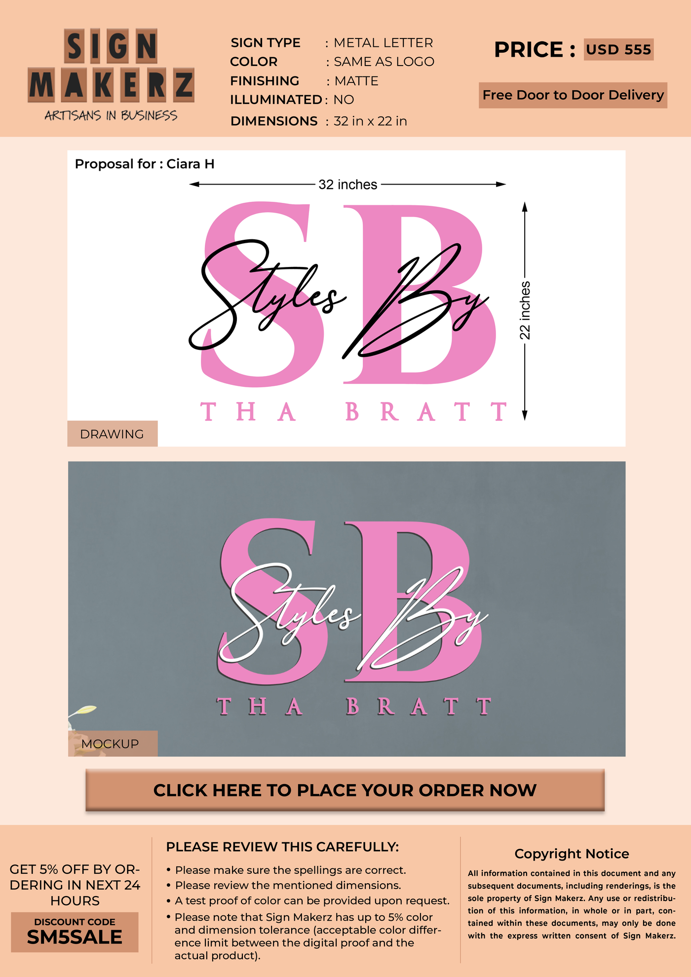 Business signage for Ciara H