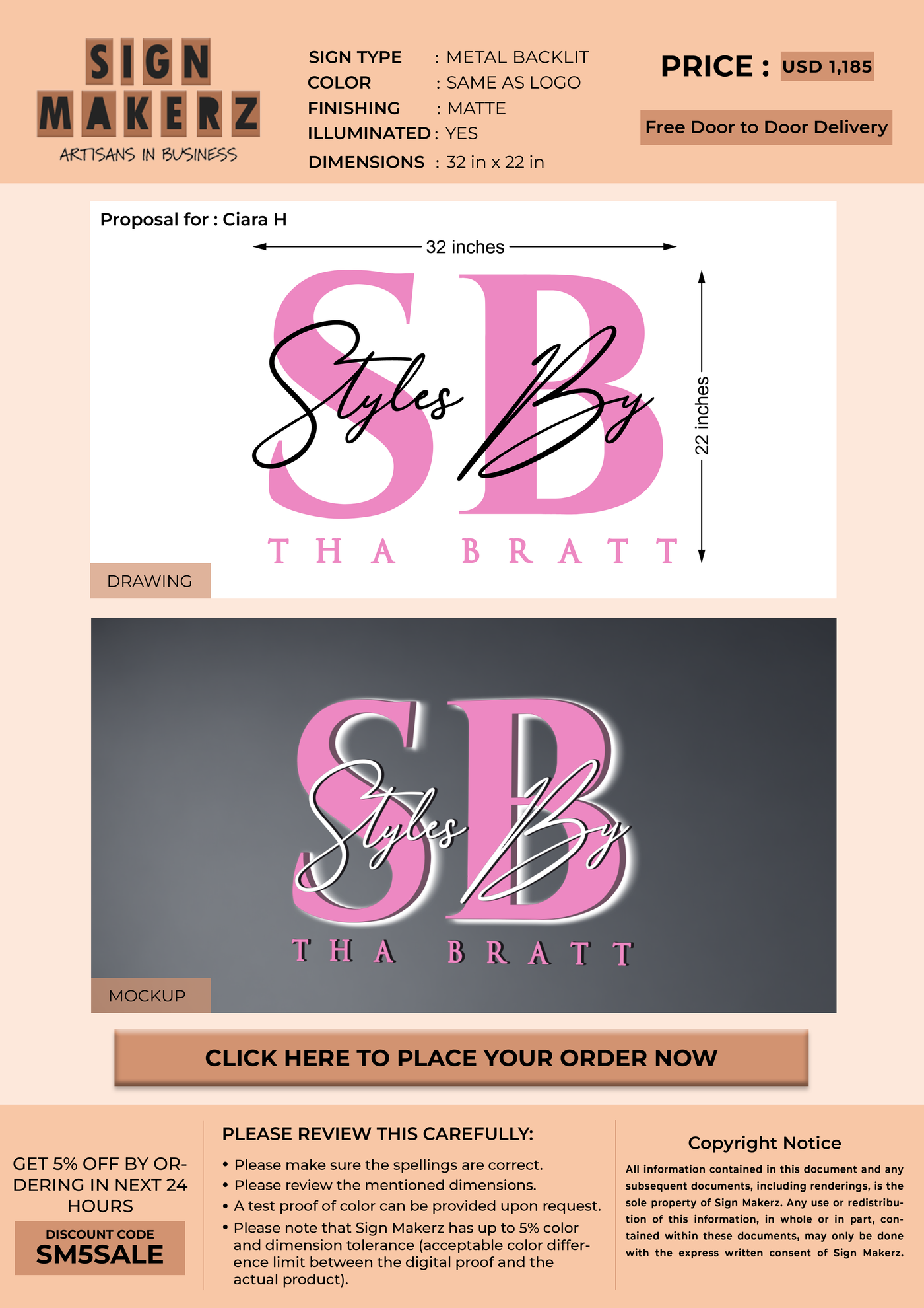Business signage for Ciara H
