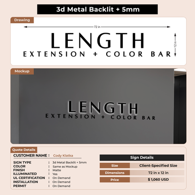 3D Metal Back-lit Sign With 5MM For Cody Klatka