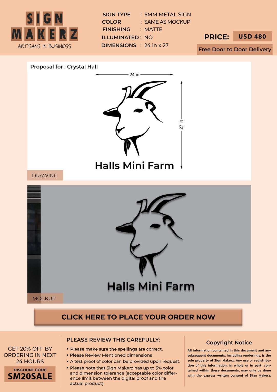 5mm metal sign for Crystal Hall