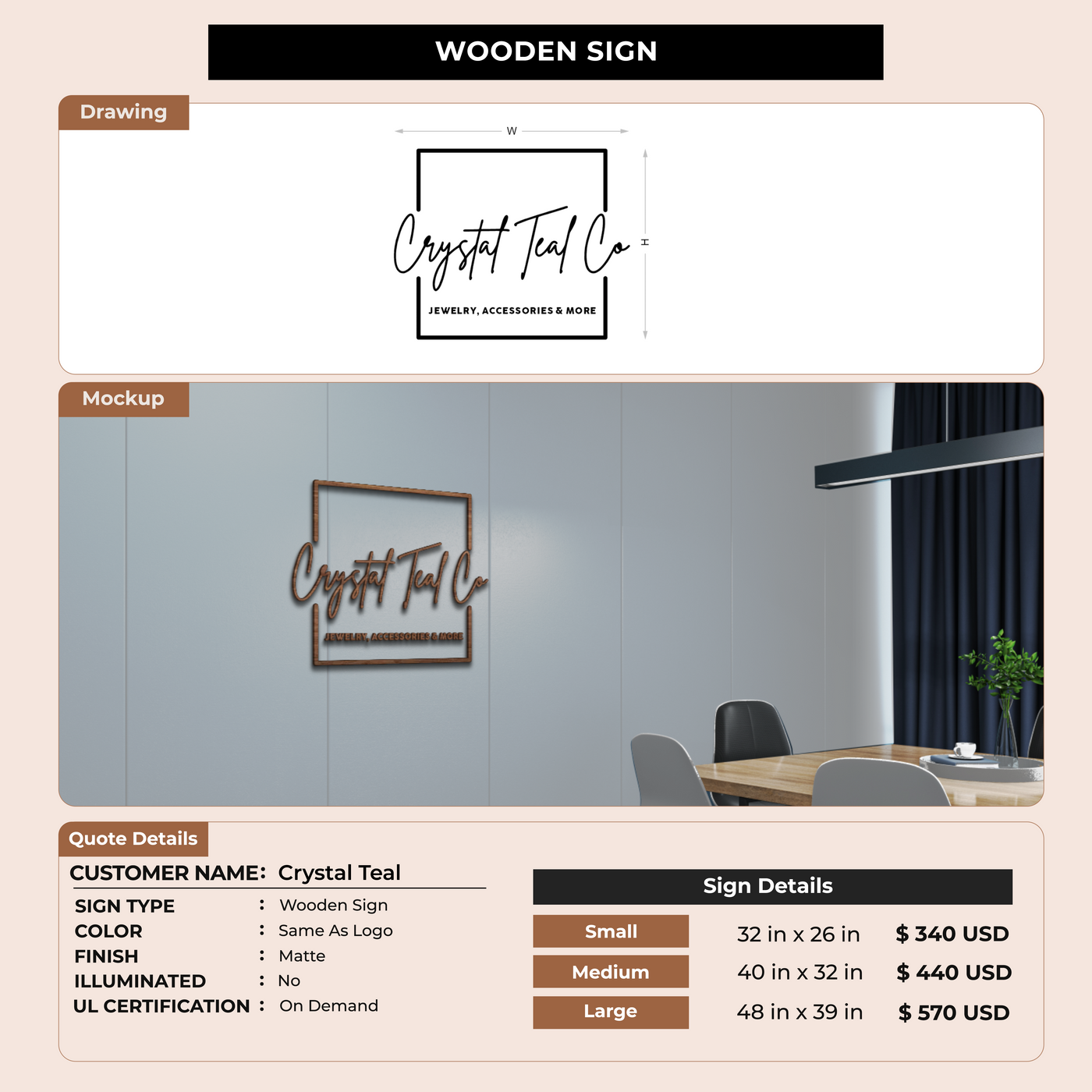 Business signage for Crystal Teal