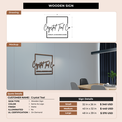 Business signage for Crystal Teal