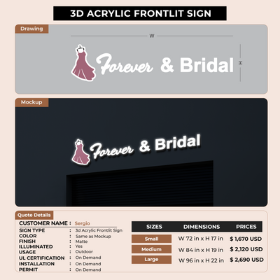 3D Acrylic Front-lit Sign for Sergio