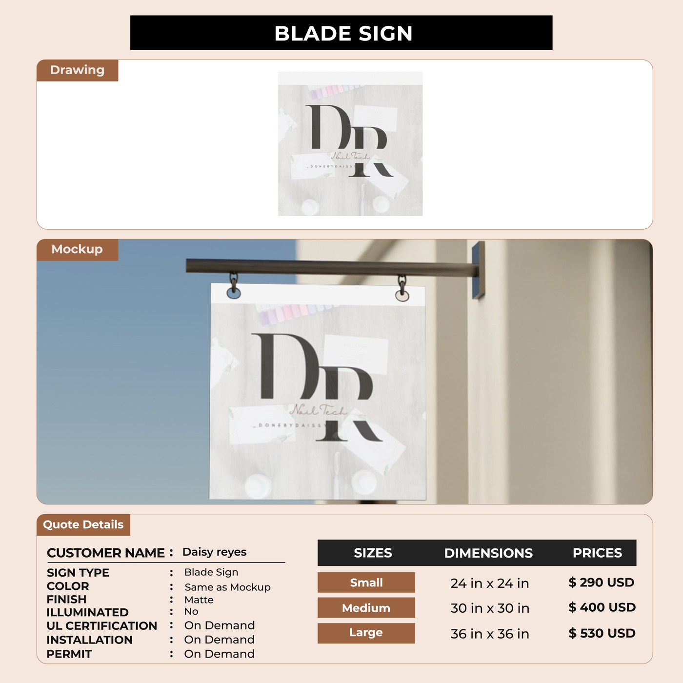 Business signage for Daisy reyes