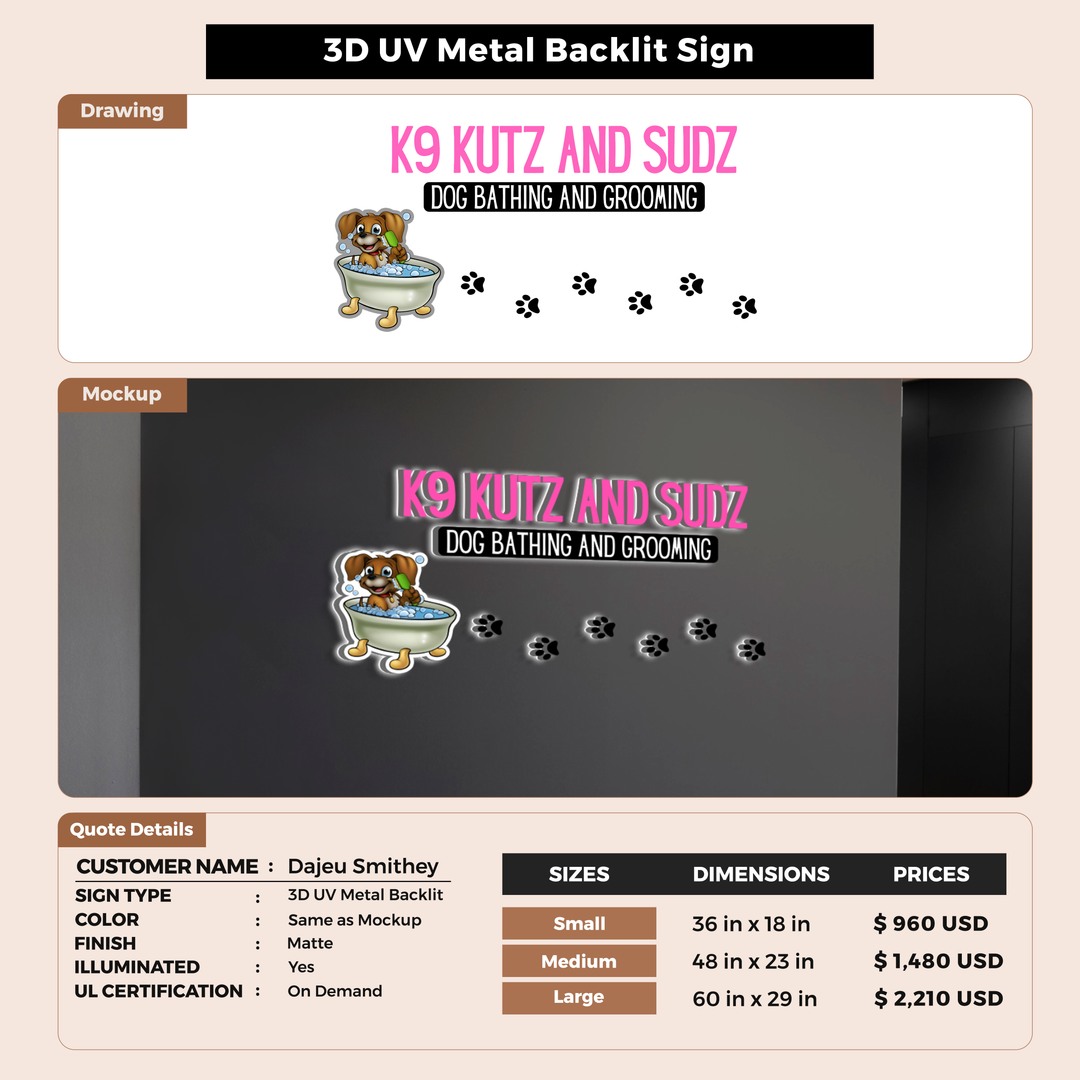 3D UV Metal Backlit Sign for Dajeu Smithey