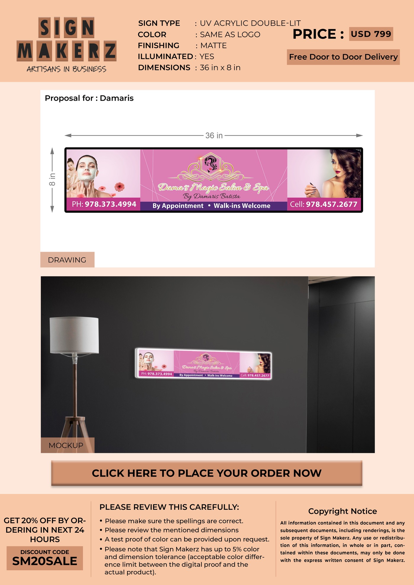 UV Acrylic Double-Lit sign for Damaris
