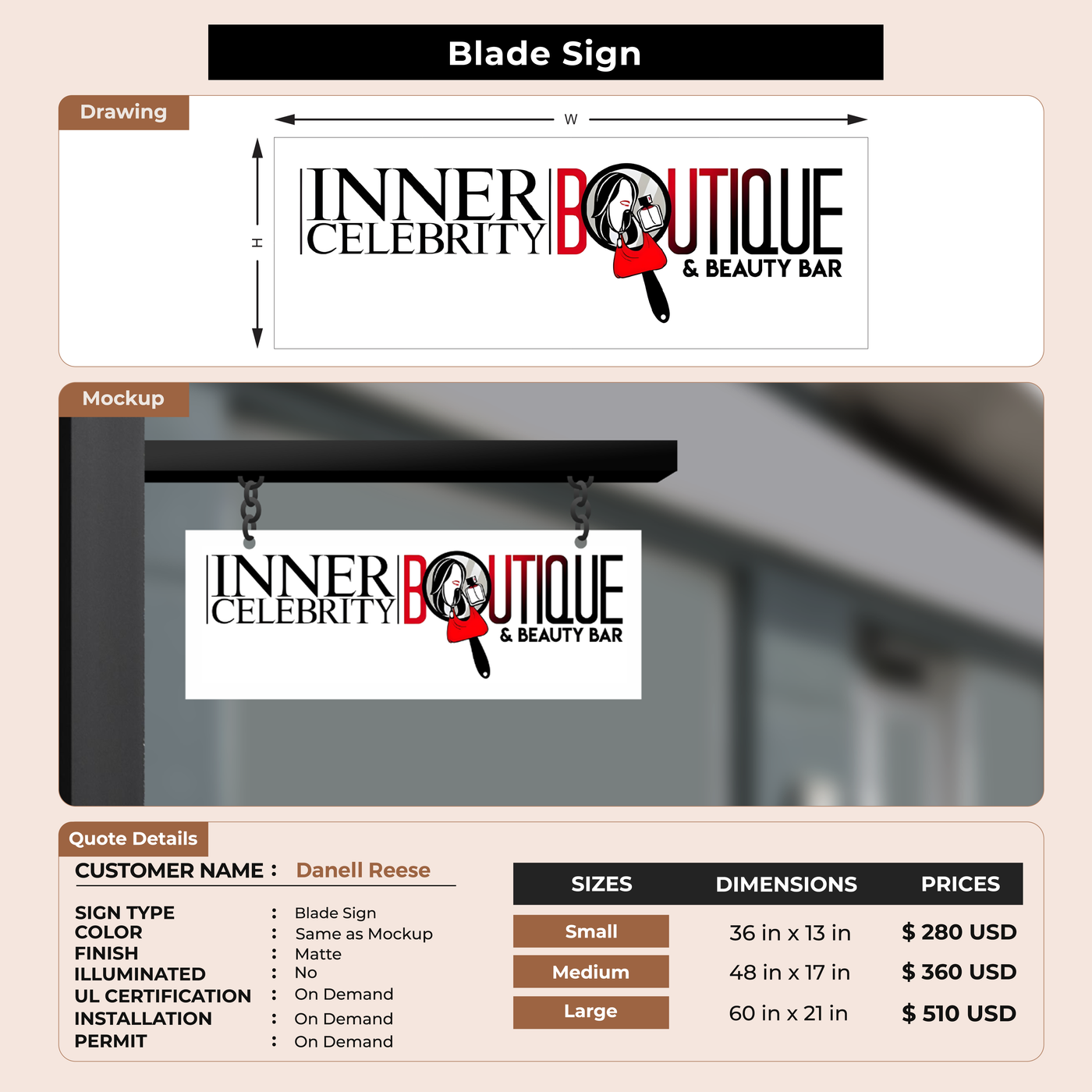 Business signage for Danell Reese