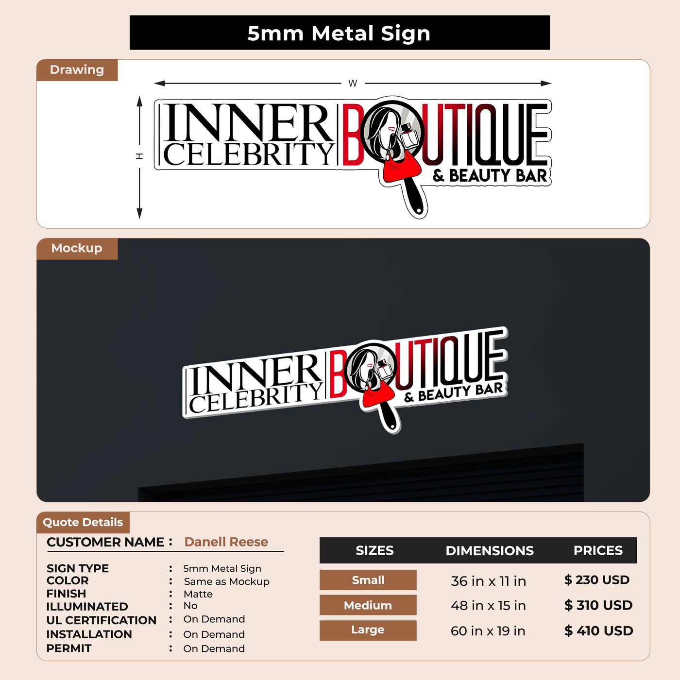 Business signage for Danell Reese