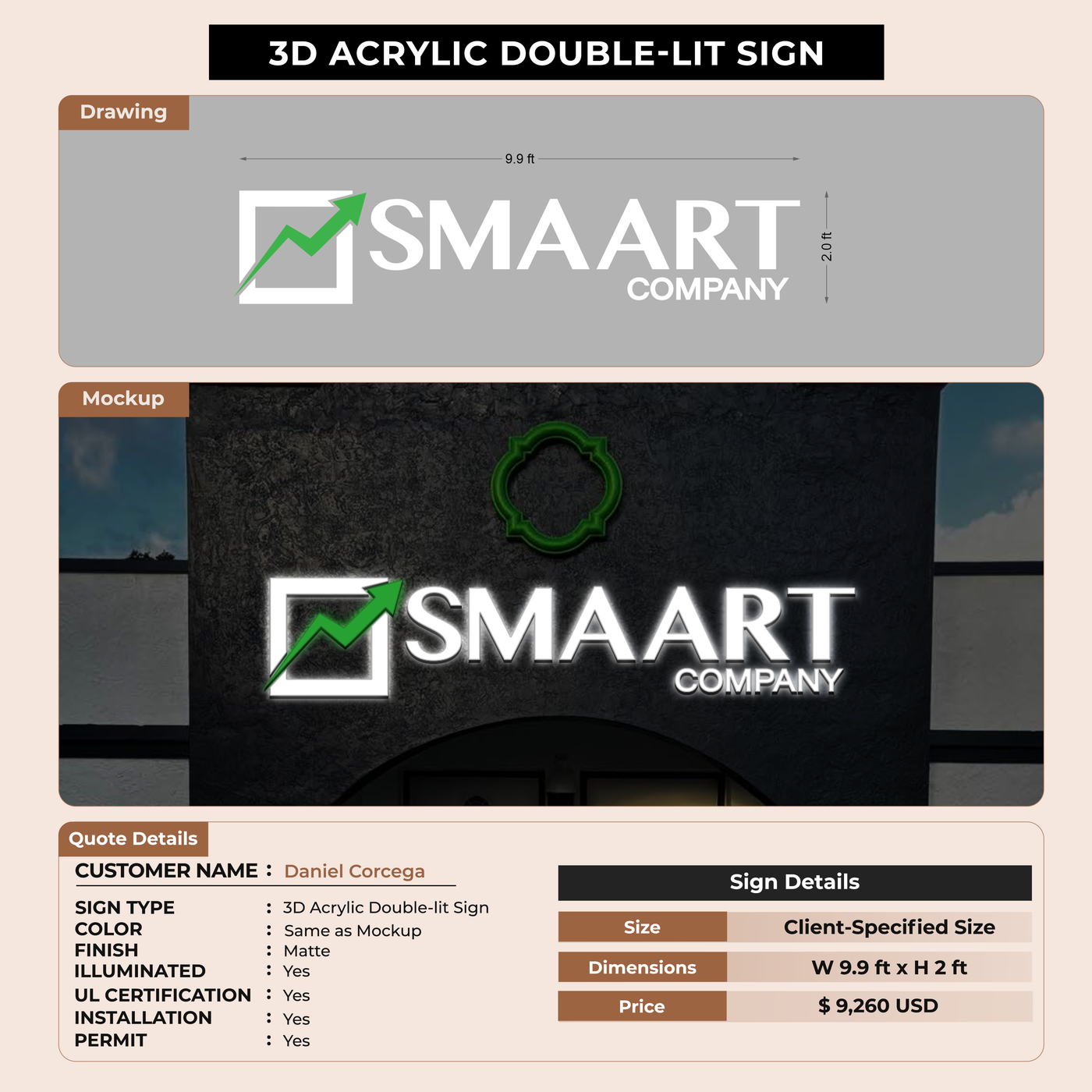 3D Acrylic Double-lit sign For Daniel Corcega