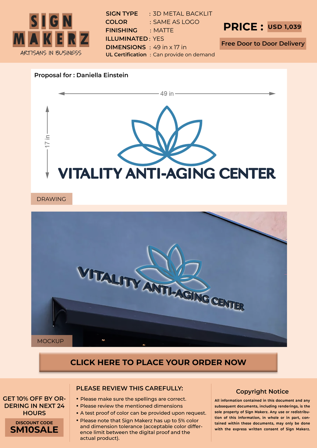 3D Metal Backlit sign for Daniella Einstein