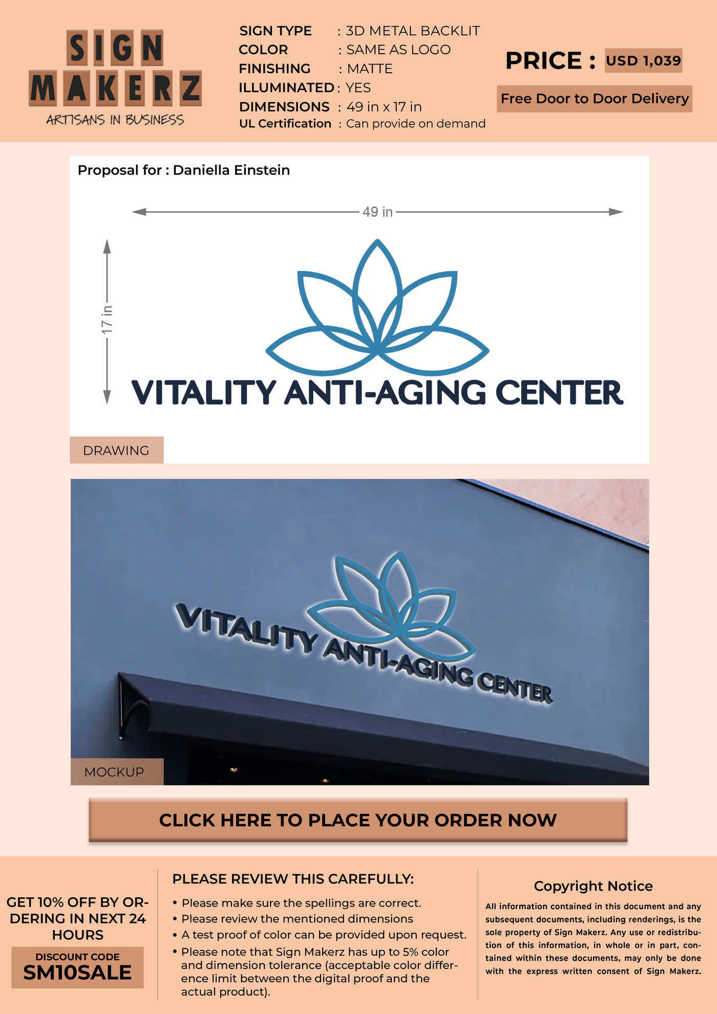 3D Metal Backlit sign for Daniella Einstein
