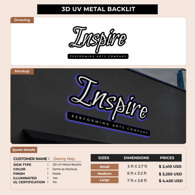 3D UV Metal Backlit Signs for Danny May
