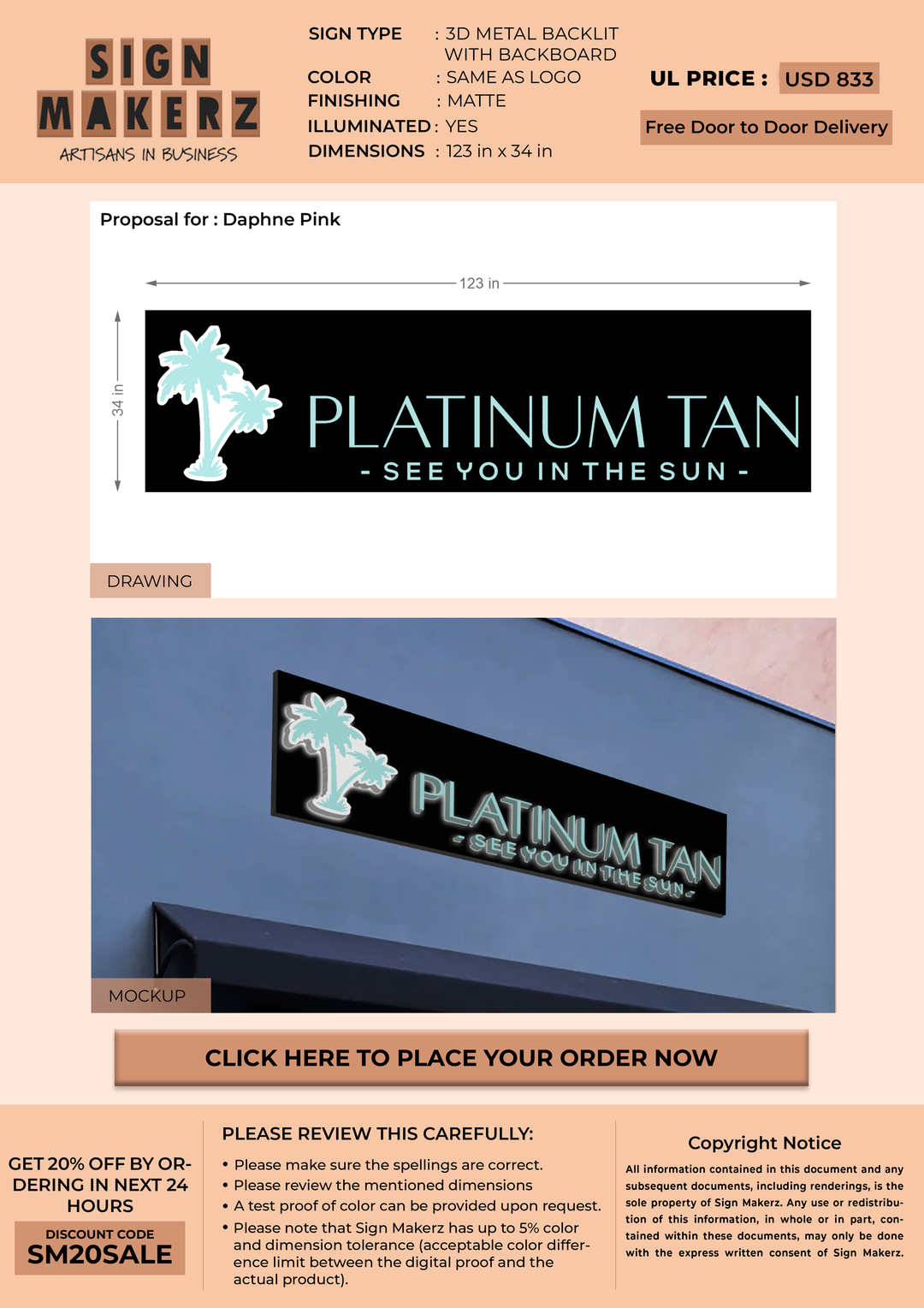 3D Metal Backboard for Daphne Pink