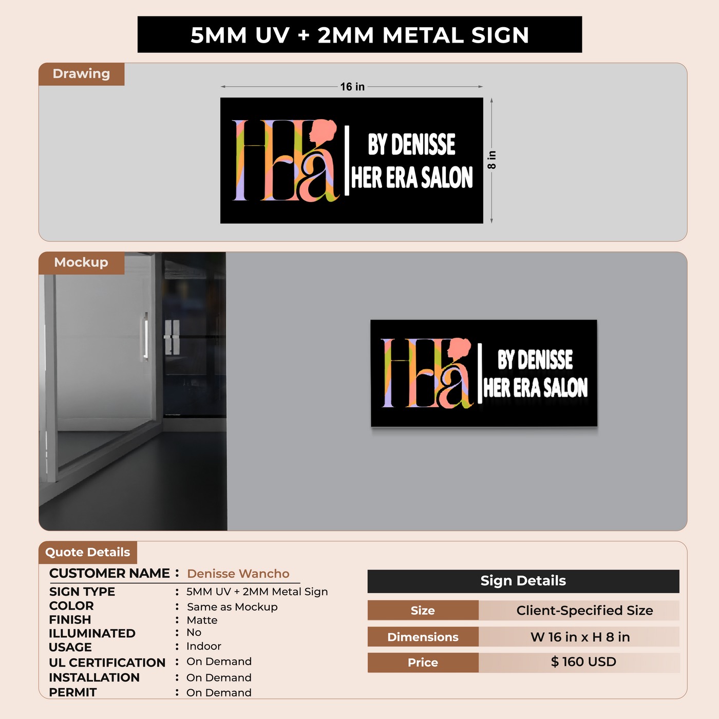 5 mm metal Sign for Denisse Wancho