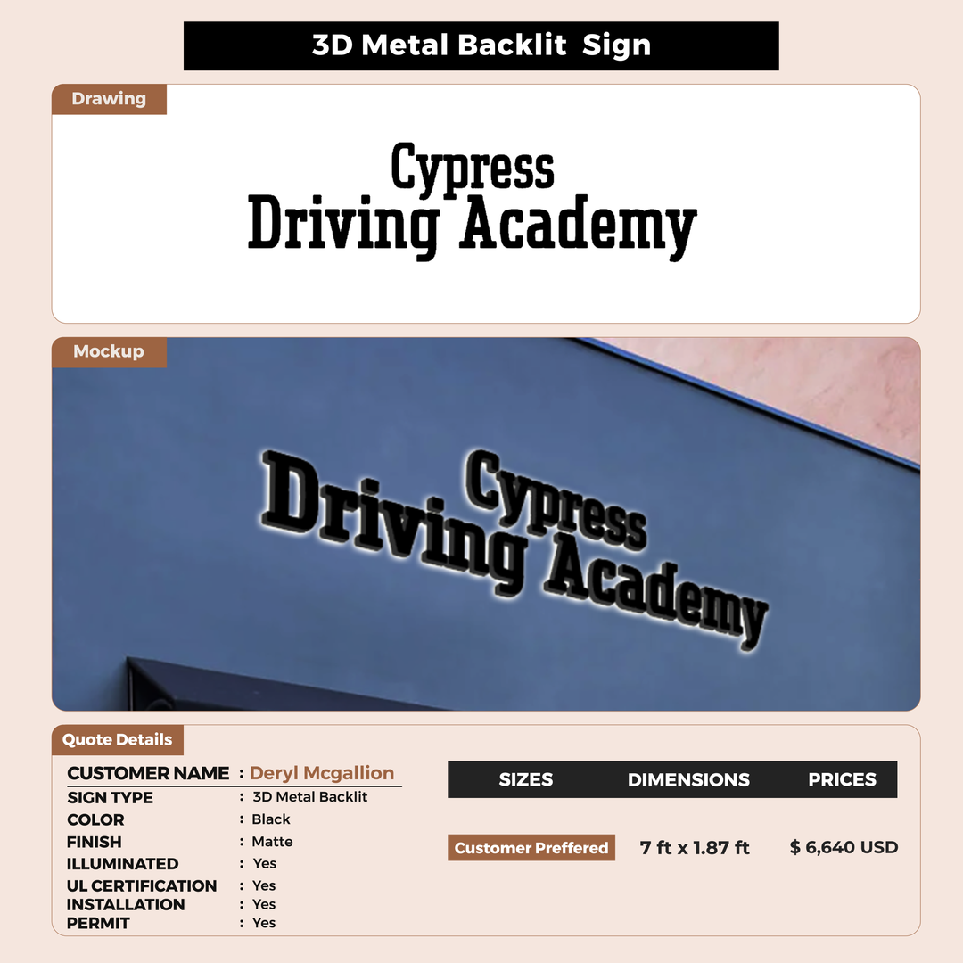 3D Metal Back-lit Sign For Deryl Mcgallion
