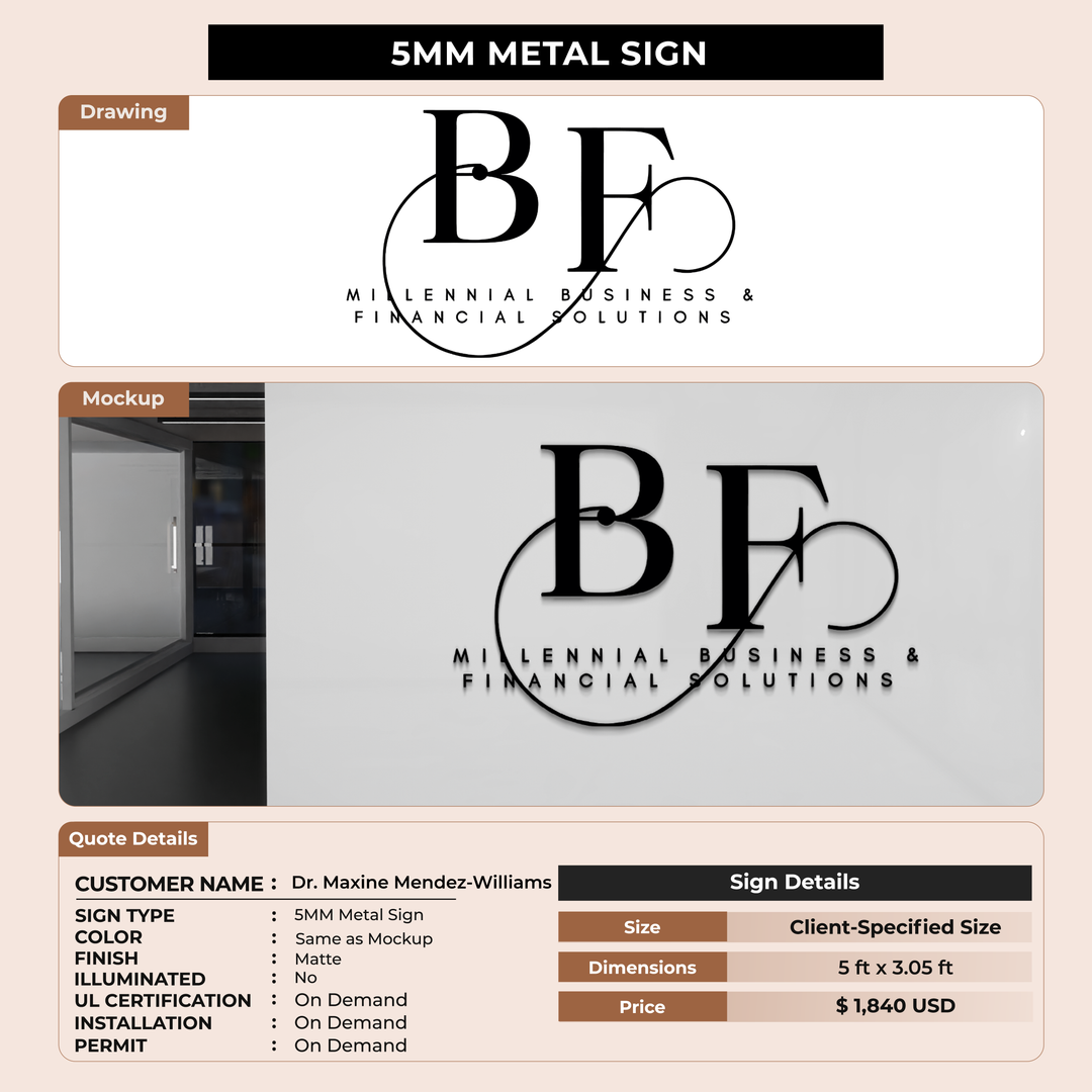 5mm metal sign for Dr. Maxine Mendez-Williams