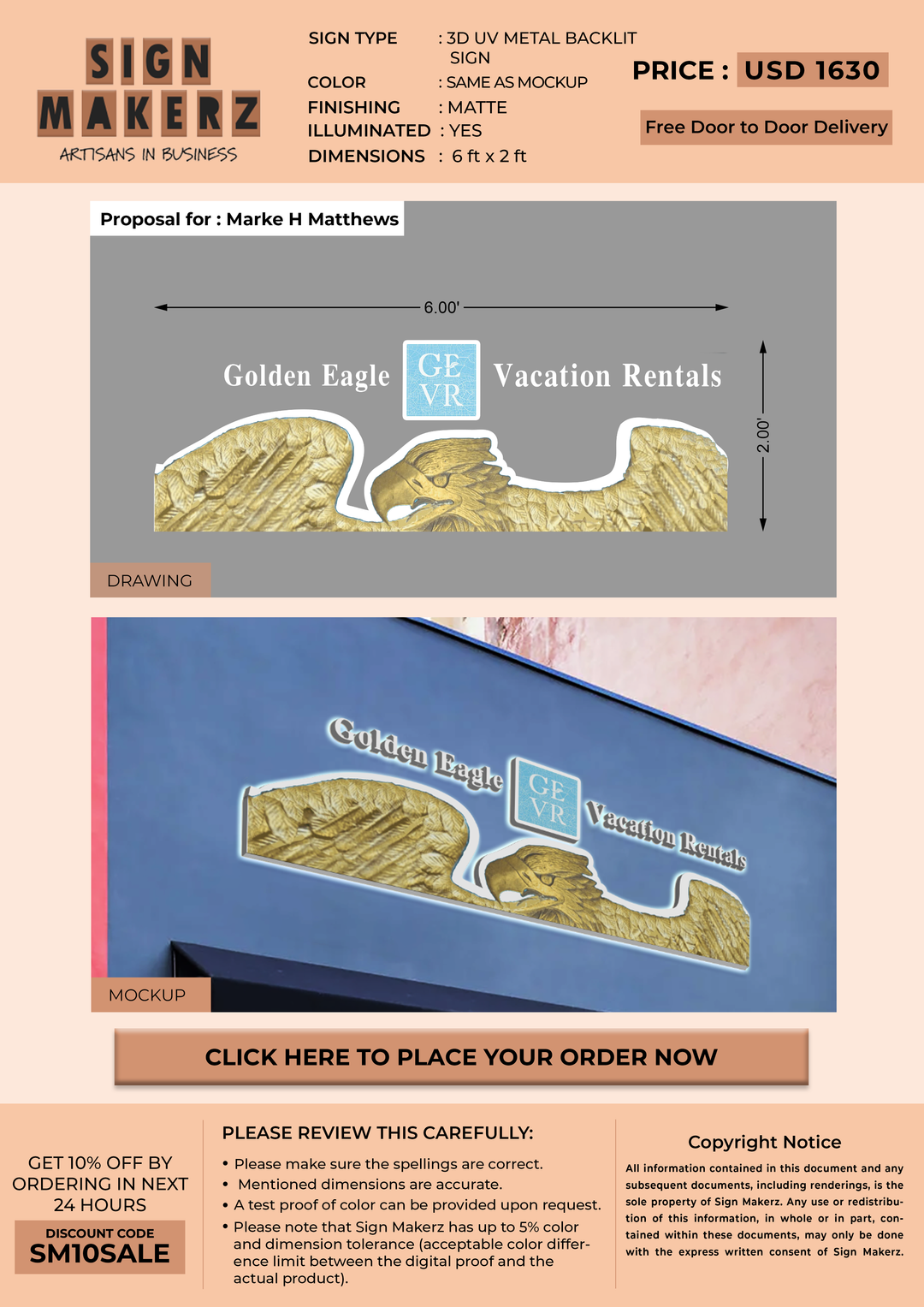 3D UV Metal Backlit Sign For Marke H Matthews