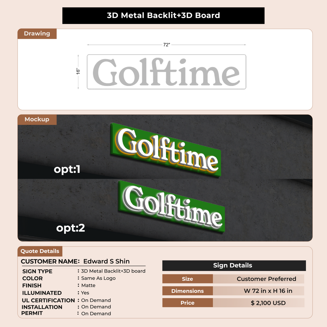 3D Metal Backlitt+3D Board for Edward S Shin