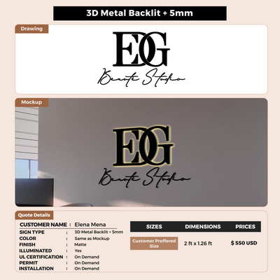 3D Metal Backlit Signs for Elena Mena