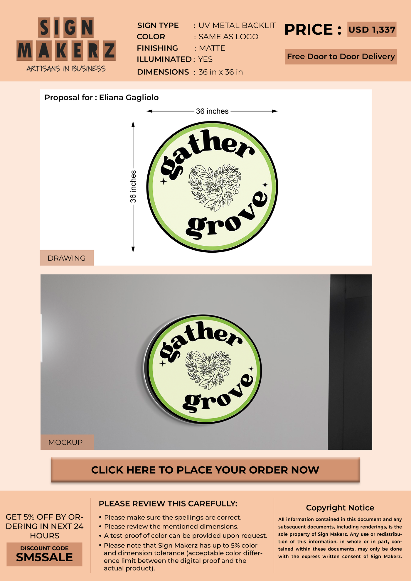 UV Metal Backlit sign for Eliana Gagliolo