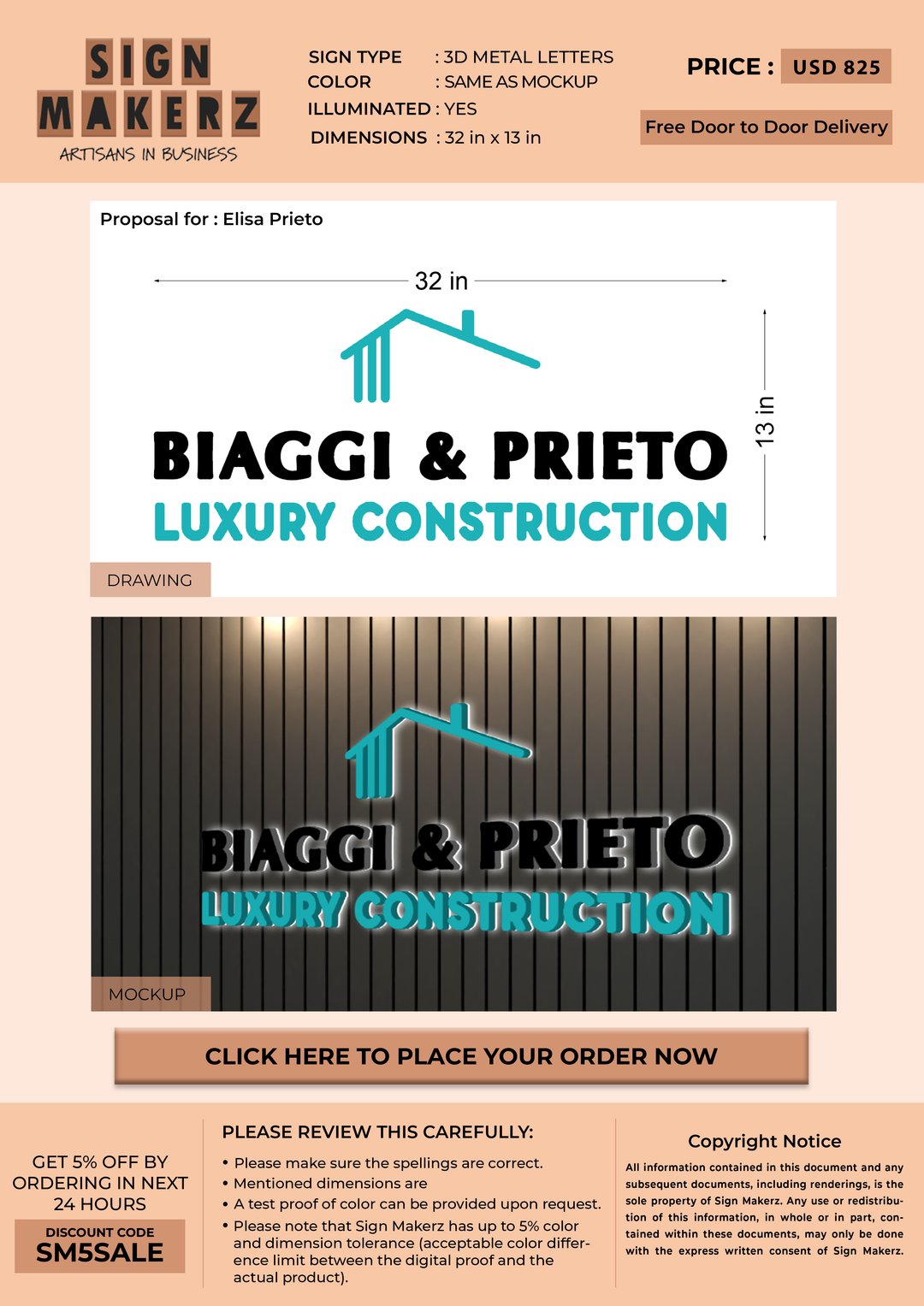 Business signage for Elisa Prieto