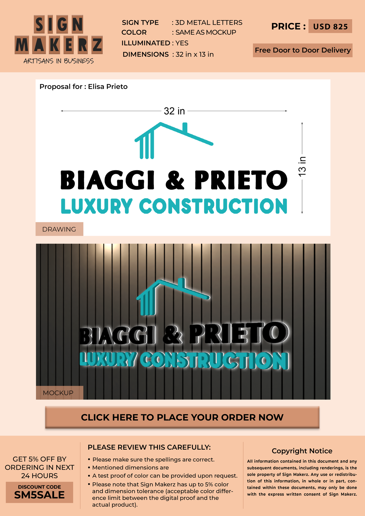 Business signage for Elisa Prieto