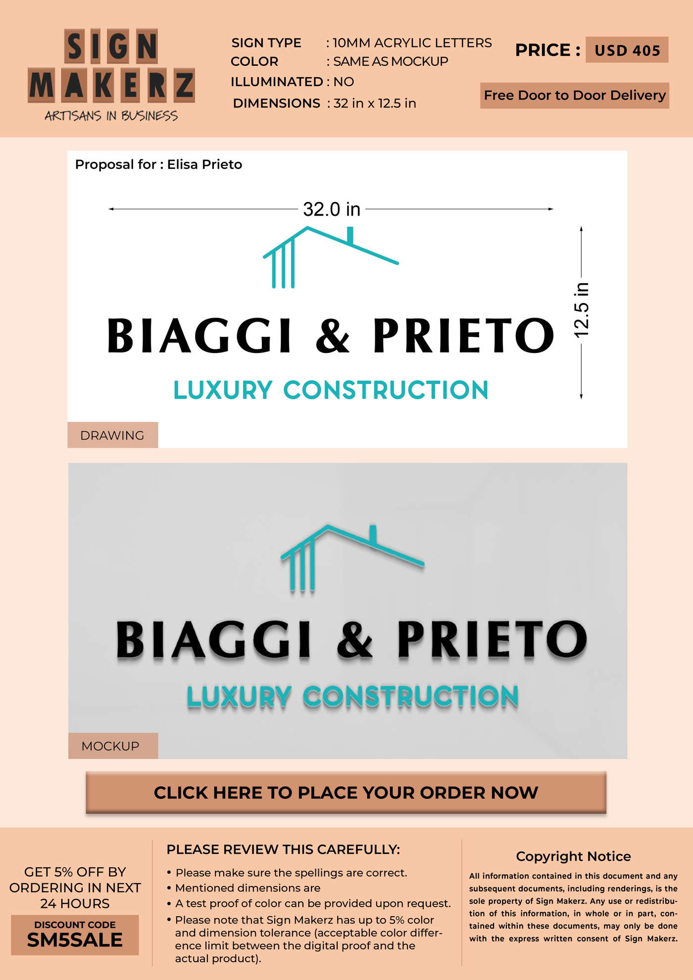 Business signage for Elisa Prieto