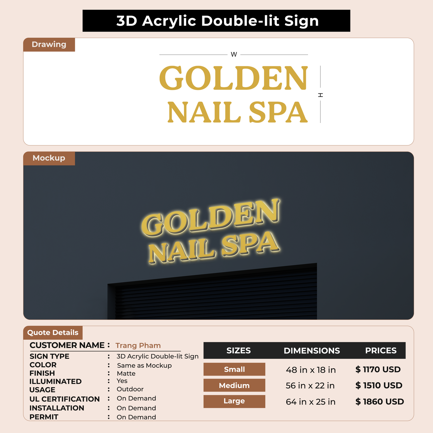 3D Acrylic Double Lit Sign For Trang Pham